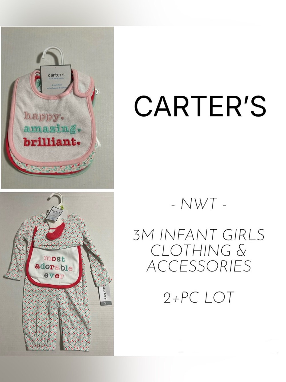 CARTER’S - 3M - NWT - 2+PCS - INFANT GIRLS CLOTHING & ACCESSORIES LOT